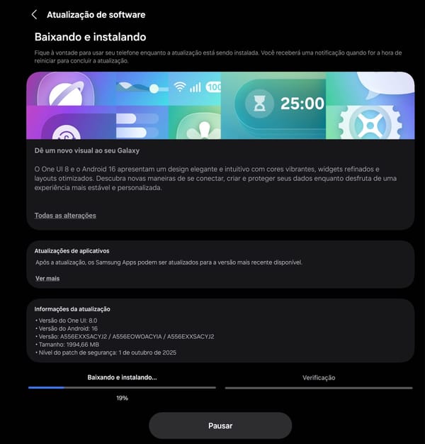 Galaxy A55 5G recebe Android 16 com One UI 8
